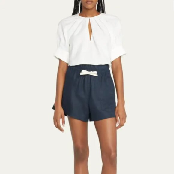 A.L.C. Carey Cut-Out Front Pleated Short Puff-Sleeve Blouse 2 - Picture 1 of 5